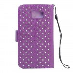 Wholesale Samsung Galaxy S6 Star Diamond Flip Leather Wallet Case with Strap (Purple)